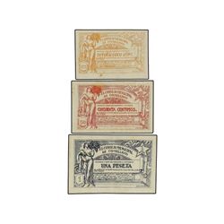Lote 3 billetes 25, 50 Céntimos y 1 Peseta. - 9 Julio 1937. - C.M. de TOMELLOSO (Ciudad Real). - Mon