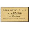 Image 1 : 10 Céntimos. - S/F (Guerra Civil). - GRAN METRO C.N.T. BARCELONA. - Papel. MUY ESCASO. L-1195. MBC+.