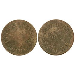 Ficha Cooperativa. - S/F. - JUAN ÁGUILA. FÁBRICA D´ARTÈS. - Latón. Ø 38 mm. (Rayitas y oxidaciones).