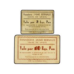 Lote 2 vales 2 y 10 Kilos de Pan. - PANADERÍA JAIME BERNAUS. IBARS DE URGELL. - Cartulina. Firma man