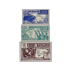 Lote 3 vales 25, 50 Céntimos y 1 Peseta. - Emisión Guerra Civil. - 502 BATALLÓN. 28 DIVISIÓN. 126 BR