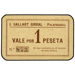 Vale por 1 Peseta. - S/F. - J. FÁBRICA GALLART GIRBAL. PALAFRUGELL. - Cartulina. EBC. - -