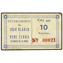 Vale por 10 Céntimos. - S/F. - ESTABLIMENTS DE JOAN BLANCH i PERE SERRA. VILANOVA DE LA MUGA. - Cart