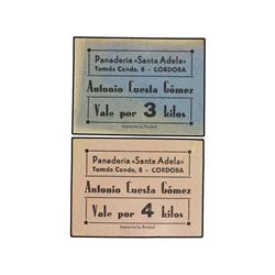 Lote 2 vales por 3 y 4 kilos. - S/F. - PANADERÍA SANTA ADELA. CÓRDOBA. - Cartulina. EBC- y EBC. - -