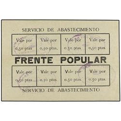 10 Vales de 0,50 Pesetas cada uno. - SERVICIO DE ABASTECIMIENTO FRENTE POPULAR TALAVERA DE LA REINA.