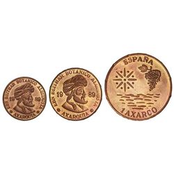 Lote 3 fichas 2 y 5 Axarquillos y 1 Axarco. - 1989. - VÉLEZ (Málaga). - Anv.: EBN BEITHAR BOTANICO A