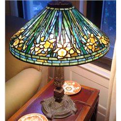 Louis Comfort Tiffany, Daffodil Lamp, Leaded Glass and Bronze Table Lamp