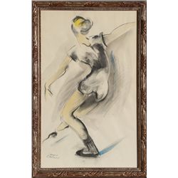 James Carlin, Dancer, Watercolor and Charcoal Drawing