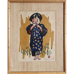 Kiyoshi Saito, Girl, Woodcut
