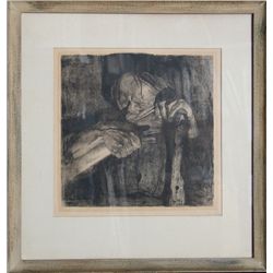 Kathe Kollwitz, Beim Dengeln (Whetting the Scythe), Etching
