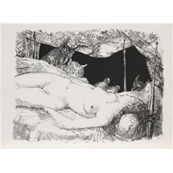 Tsuguharo Foujita, Nude with Animals, Lithograph