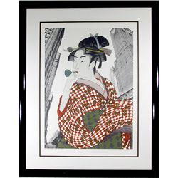 Michael Knigin, Woman Playing a Poppin (After Utamaro), Serigraph