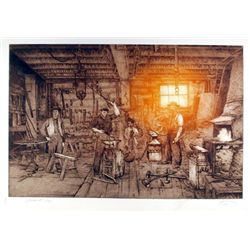 Roy Purcell, The Blacksmith Shop, Etching