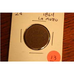 1864 Lg. Motto 2 Cent Piece
