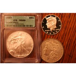 2007 icg ms69 ase,2000s proof kenn,1883 morgan