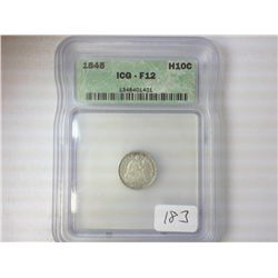 1845 SEATED LIBERTY HALF DIME ICG F12