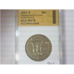 1993-P WWII COMMEMORATIVE HALF SGS MS70
