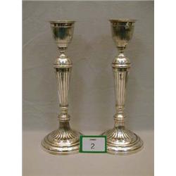 Pair of Victorian style plated candlesticks, approx. 14" high with fluted columns.
