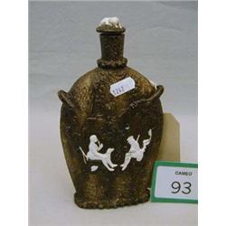 Unusual continental glass bottle overlaid with white glass hunting scene.