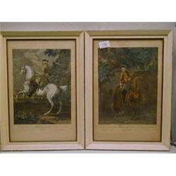 Pair of late 18th century continental coloured prints depicting gentlemen on horseback.