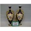 Image 1 : Pair of Crown Derby spill vases, in cobalt blue, with heavy gilding, fronts having handpainted flowe