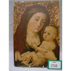 Unframed old master oil of Madonna and child, circa 1580, possible over painting to background, moun