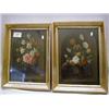 Pair of 18th century style oils depicting flowers in vases.
