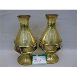 Pair of brass vases, Gothic revival with semi precious stones made by John Willis.