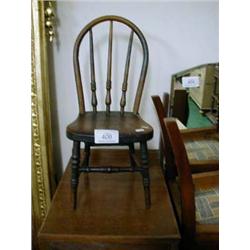 Early 19th century apprentice chair with elm seat and turned back and legs, in good condition.