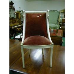 Set of eight sabre shaped continental dining chairs with swan neck and head decoration, painted in w