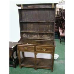 18th century dwarf oak Welsh dresser, 38" wide and approx. 67" high.