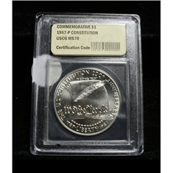1987-p Constitution Bicentennial Commemorative Silver Dollar Graded ms70