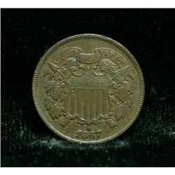 1867 2 Cent Piece Grades xf45