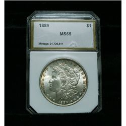 PCI 1889-p Morgan Dollar Grades Gem Uncirculated ms65  Rainbow colors!