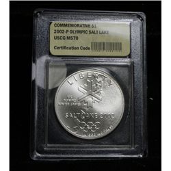 2002-p Olympic Salt Lake Uncirculated Commemorative Dollar Graded ms70