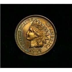 1907 Indian cent 1c Grades Gem Uncirculated ms65 RD  Red