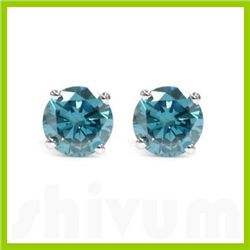 Genuine 3.0 ctw Blue Diamond Stud Earrings 14kt Gold-White
