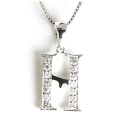 Genuine 0.14 ctw Alphabet Initial Letter H Diamond Necklace 16" 14kt Gold-White