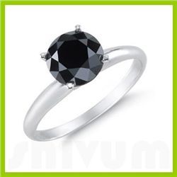 Genuine 3.0 ctw Black Diamond Solitaire Ring 14kt Gold-White