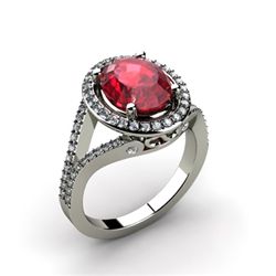 Ruby 3.73 ctw & Diamond Ring 14kt W/Y  Gold