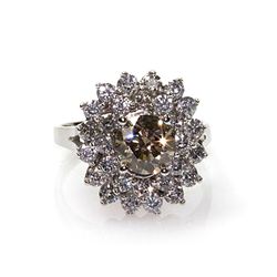 Natural 3.21 ctw Chocolate & Diamond Cluster Ring 14kt White Gold