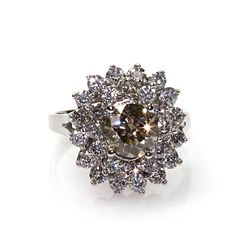 Natural  3.24 ctw Chocolate & Diamond Cluster Ring 14kt White Gold