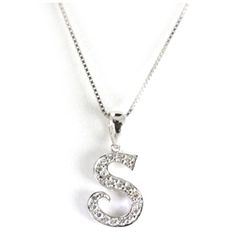 Genuine 0.15 ctw Alphabet Initial Letter S Diamond Necklace 16" 14kt Gold-White