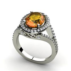 Citrine 2.98 ctw & Diamond Ring 18kt W/Y  Gold