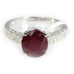 Genuine 4.66 ctw Ruby & Diamond  Ring 18kt Gold-White