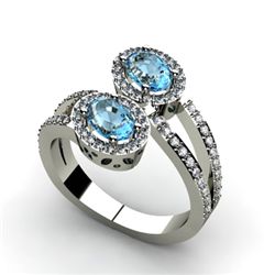 Aqua Marine 1.13 ctw & Diamond Ring 14kt W/Y  Gold