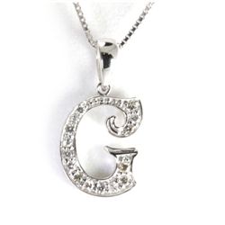 Genuine 0.14 ctw Alphabet Initial Letter G Diamond Necklace 16" 14kt Gold-White