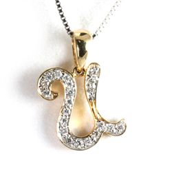 Genuine 0.15 ctw Alphabet Initial Letter U Diamond Necklace 16" 14kt Gold-Yellow