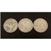 Image 2 : 3 Silver Half Dollar Type Set: Barber Walking Franklin
