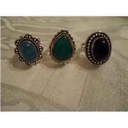 3 Custom Sterling Silver Ladies Rings W/Gemstones, Approx. 30 Grams Silver